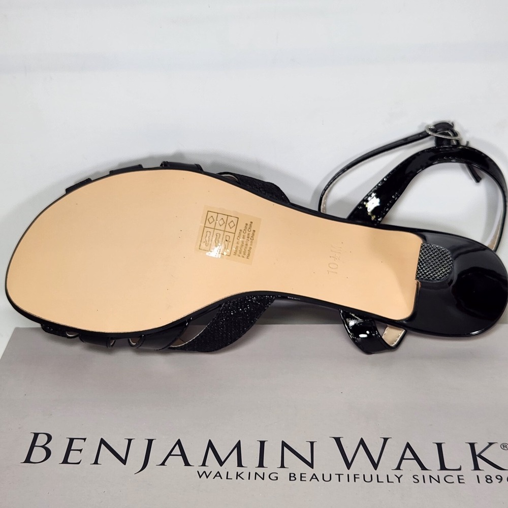 Benjamin Walk Touch Up Jane Black Glitter Patent Kitten Heel Sandals 10.5M 4274M - Picture 6 of 8